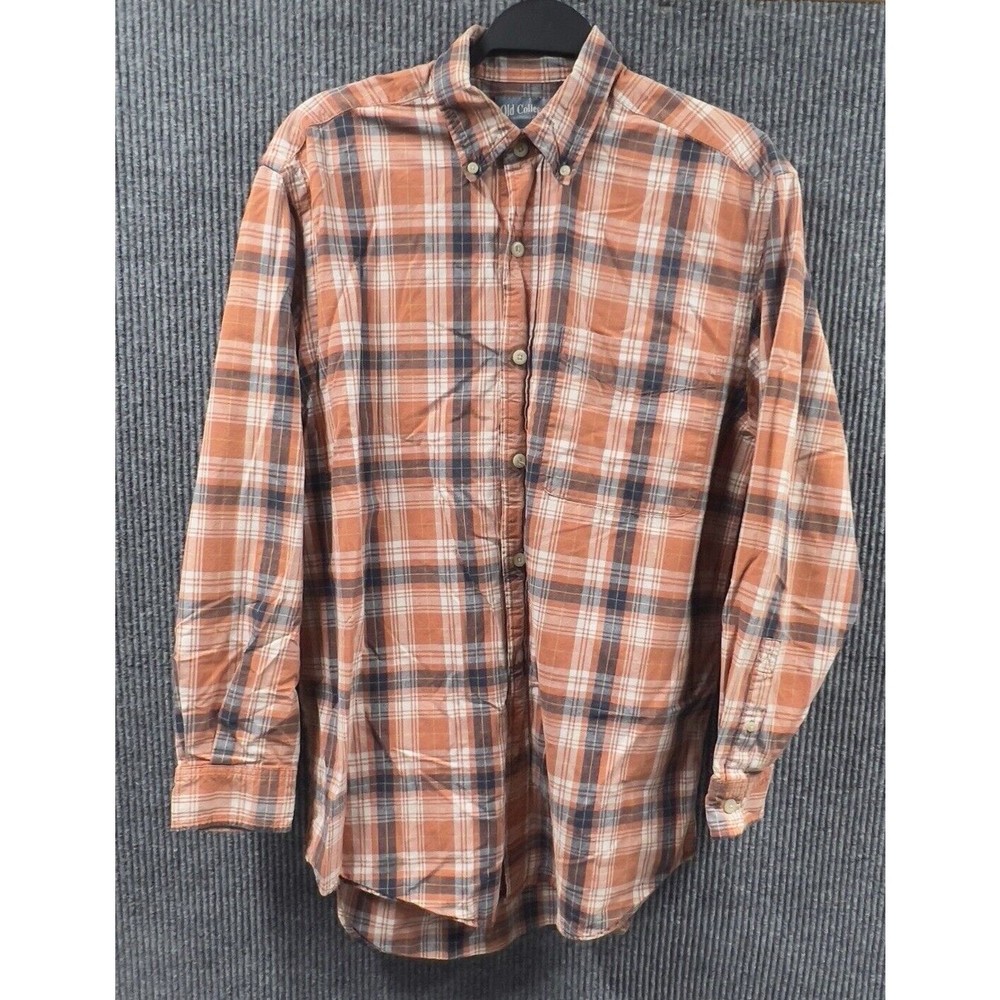 VTG Old College Inn Shirt Mens Medium Orange Plaid Long Sleeve Cotton India Made